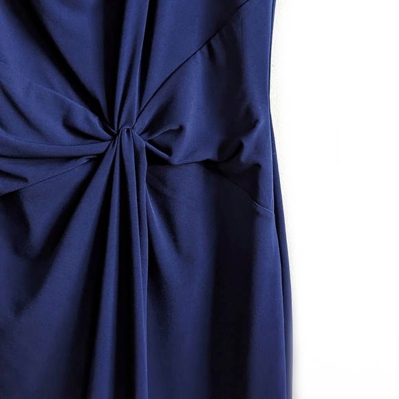 Michael Kors Knee Length Sleeveless Cowl Neck Blue Knot Sheath Midi Dress - Picture 3 of 6